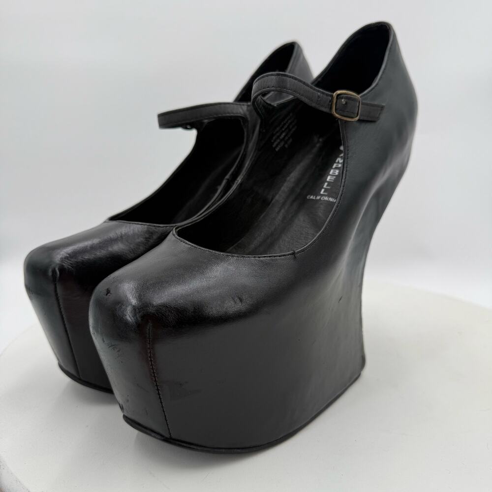 Jeffrey Campbell Night Walk Mary Jane Heelless Platform Black Leather Size 9.5